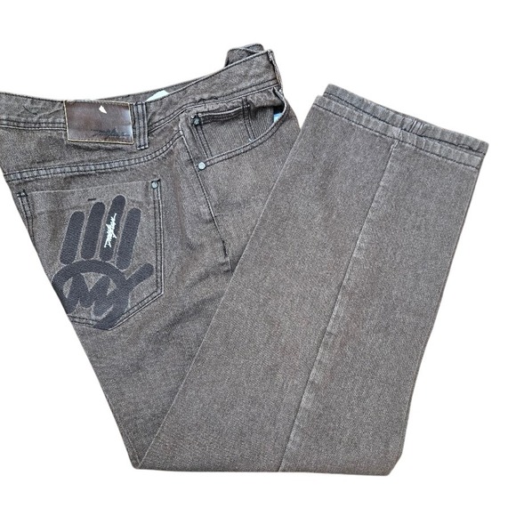 Miskeen Originals Brown Denim Jeans Graphic Back Pocket Mens Sz 40x32 - Picture 1 of 9